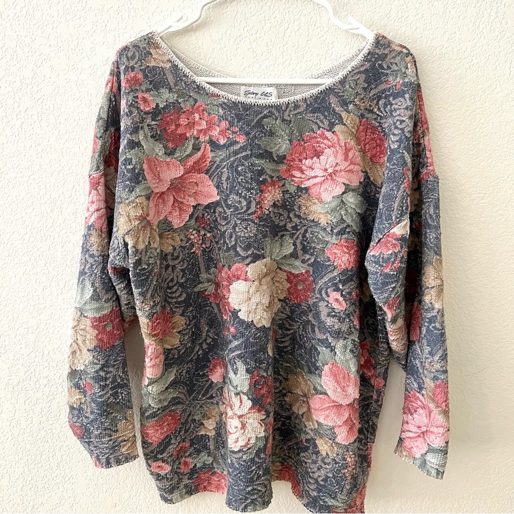 Vintage 90s Glory US. Floral Print Knitted Oversized Sweater